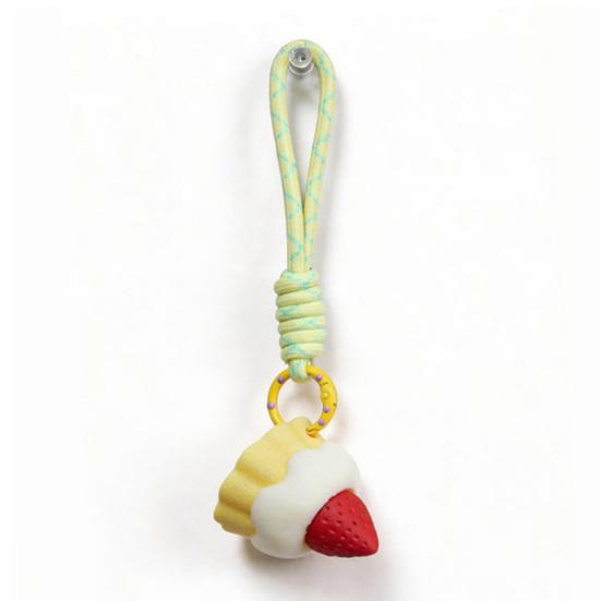 Schlüsselanhänger Anhänger 3D-Druck Erdbeerkuchen-Design Dekompression Klicker Spielzeug mit Lanyard Leichtes Mini Stressabbau Taschenanhänger