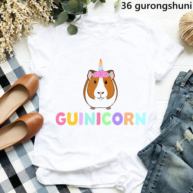 Cute Watercolor Guinea Pig Trendy Cotton Printed Mens And Womens Fashion Round Neck Tshirt Summer New Personalized Tshirt