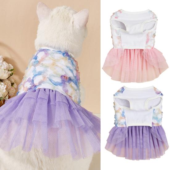 

Платье «Китти», сетчатая вышивка, тонкая одежда для Тедди маленького размера, юбка для домашних животных, одежда для собак