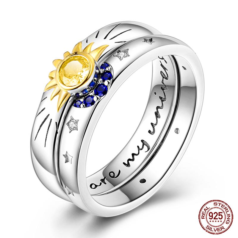 New Rings For Women 100% 925 Silver Star Moon Colorful Zircon Rings Fine Wedding Engagement Birthday Jewelry Gifts