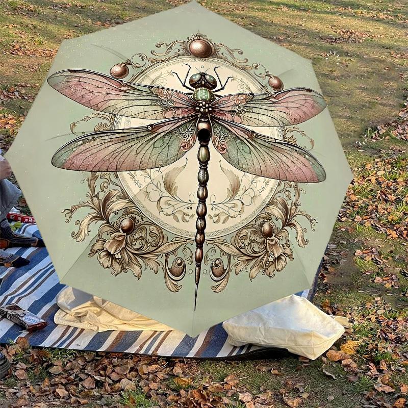 1PC dragonfly floralAutomatic Open/Close Umbrella with Windproof, 8-Rib Sturdy Canopy, Durable Ribs, Fashionable Design1211A
