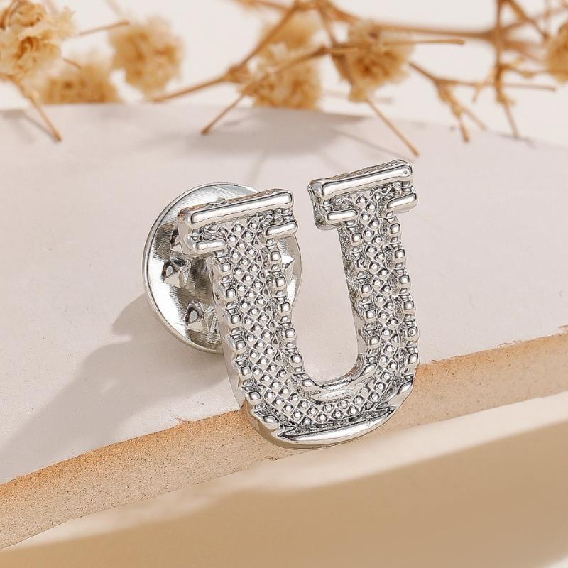 2Pcs Initial A To Z 26 Letters Pin Silver Color Fashion Metal Alphabet Women Men Suit Collar Lapel Brooch Pin Accessories