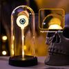 LED Clear Dome Eyeball Night Light Creepy Light-up Eyeball in Cloche with Wooden Base for Home Kitchen Tabletop Mentel Shelf Decor