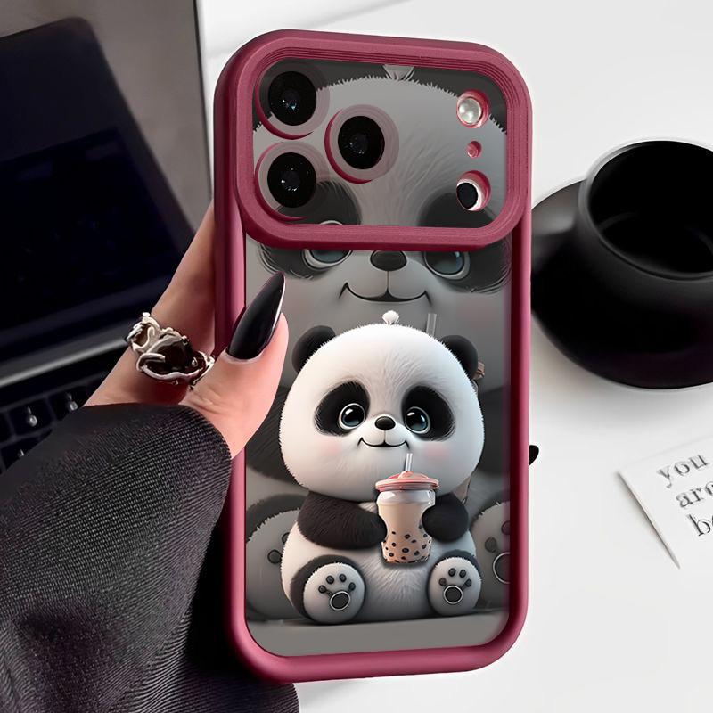 Milk tea-drinking Panda Pattern Case For iPhone 17 Pro Max Funda Shockproof Bumper Cover For iPhone 16 Pro Max 15 14 13 12 11 Air 16E
