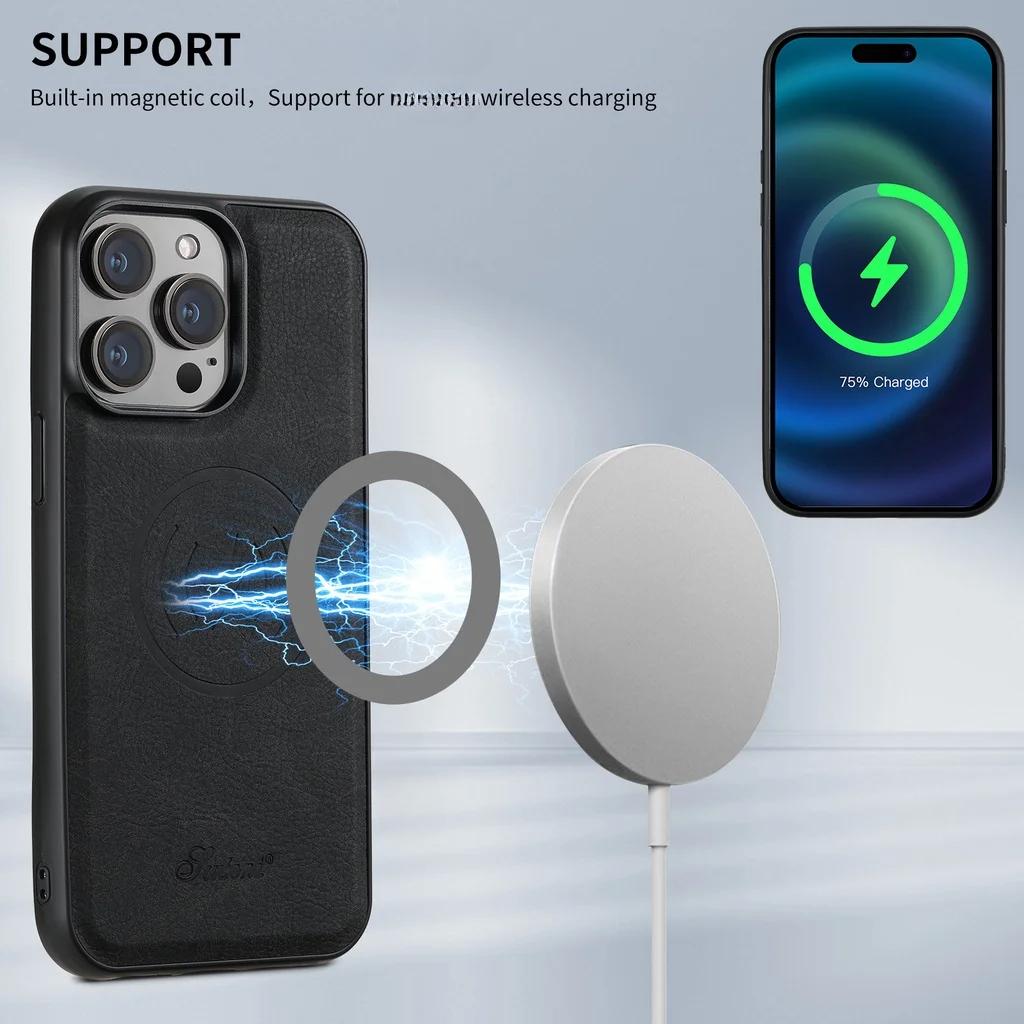 Magnetic Cowhide Leather Case for IPhone 16 Pro Max 17 AIR 17E 16E 15 Plus 14 Pro 13 12 Detachable Wallet Card Slot Holder Cover