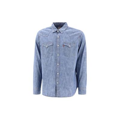 Levis Barstow Standard Fit Lightweight Western Shirt Solid Point Collar Button Denim Long Sleeve Shirt Men Shirts Blue 85744-0067