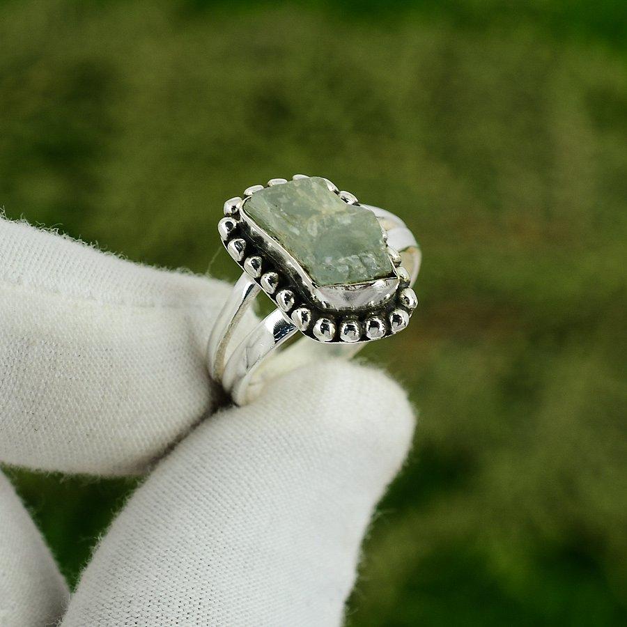 Подарок для женщин Кольцо штабелируемое Размер 7 Серебро 925 пробы Натуральный аквамарин Необработанный 7