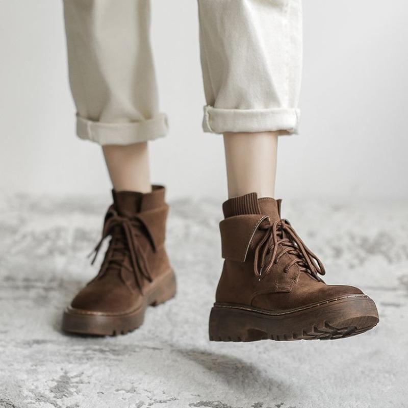 Fashion Ankle Boots for Women Suede Thick Platform Chunky Heel Booties Retro Style On Promotion New In Sale Offer Goth Woman Short Shoes