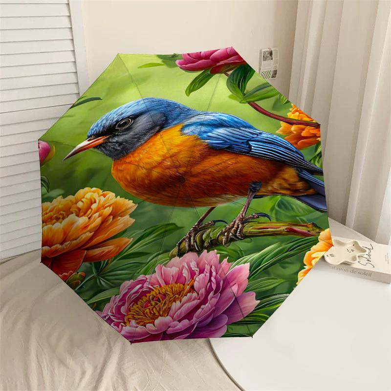 

1PC bird flowers Umbrella-8-Rib Reinforced Portable Folding Travel Suitable for All Seasons Outdoor Daily Use-G333