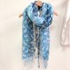 Blue Color Linen Soft Scarves Women Flower Printed Ethnic Design Scarf Summer Travelling Long Scarves