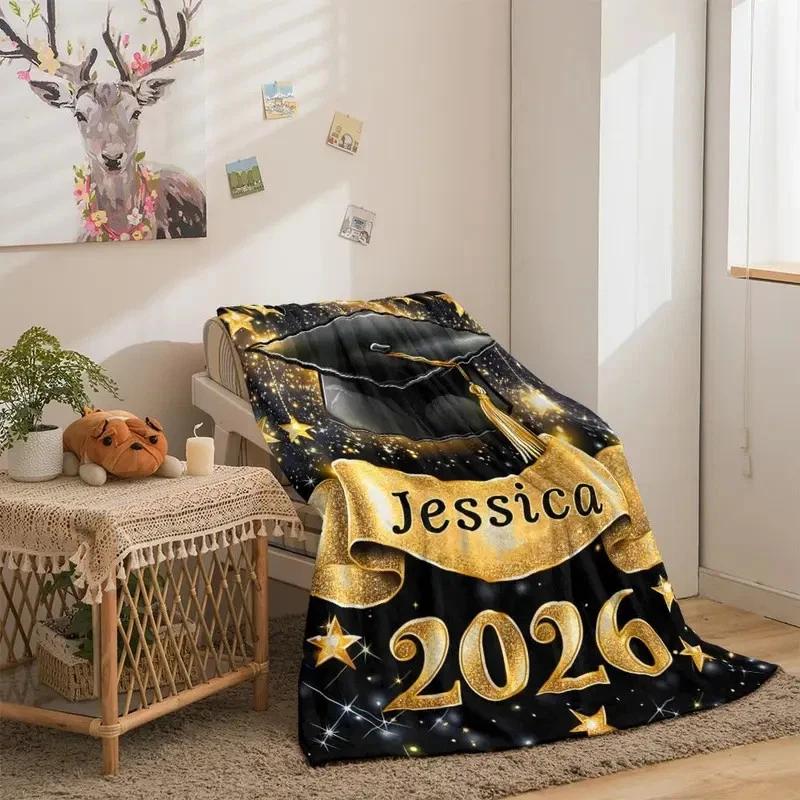 2026Graduation Blanket Custom Name graduation cap theme print Throw Blanket gift