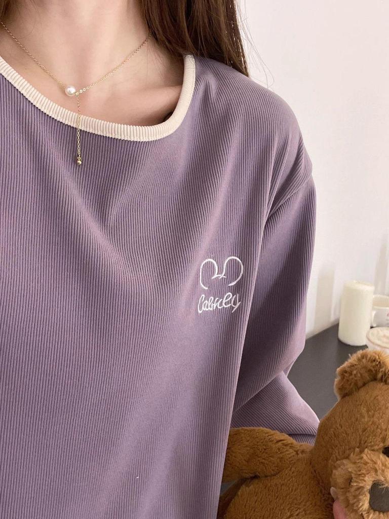 Velvet Plus Size Women's Warm Homewear Set - Long Sleeve & Pants for Autumn/Winter