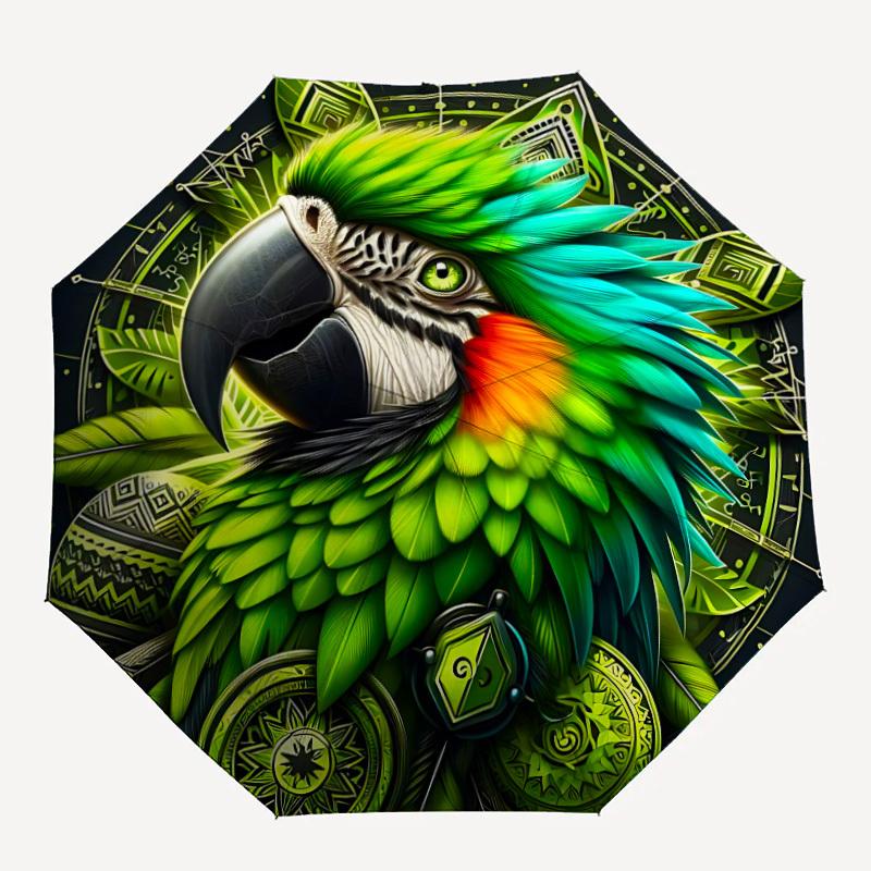 

1pc Parrot Feather Print Automatic Opening/closing umbrella, Reinforced 8-Rib Construction, Compact Travel Umbrella yy250808184