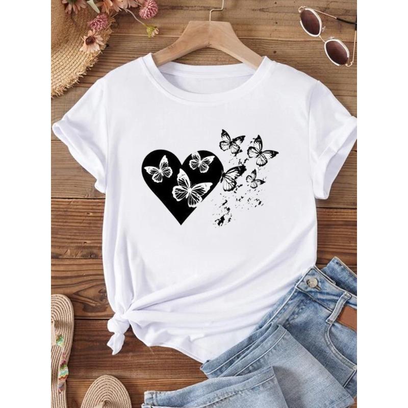 (European Size) 90s Style Women T Shirt Flower Trend Cute Short Sleeve Tee Top Clothing Fashion Print Lady Casual Female Graphic T-shirts