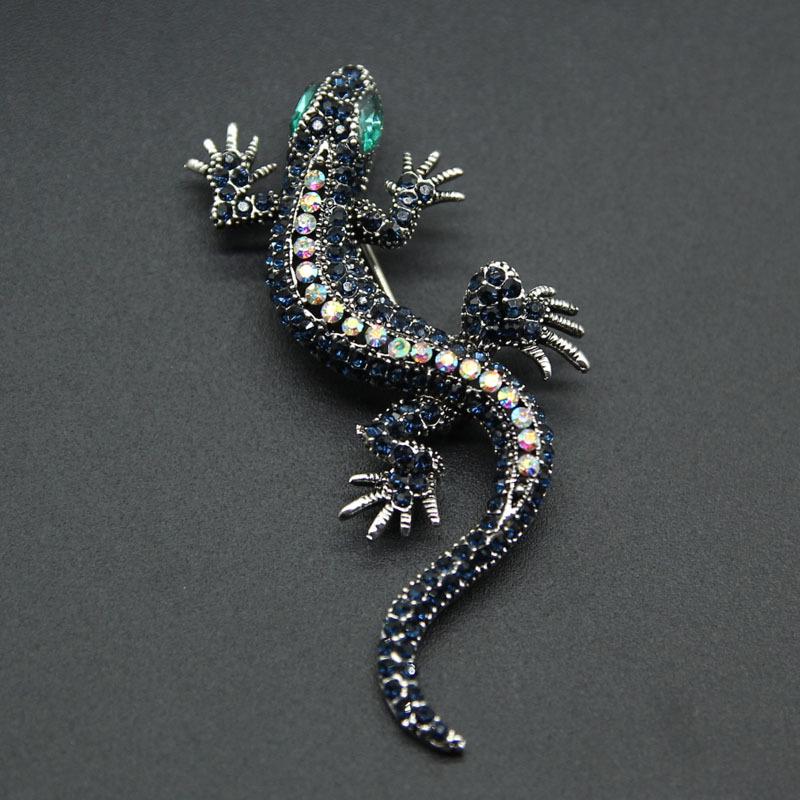 Retro Lizard Gecko Brooch Pin - Electroplated Silver Animal Collar Accessory for Men and Women