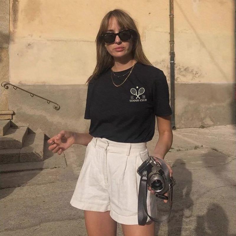 Tennis Club Tennis Short sleeve T-shirt Women 2025 New Summer Sports Pure Cotton Wide Loose Shoulder Half Sleeve