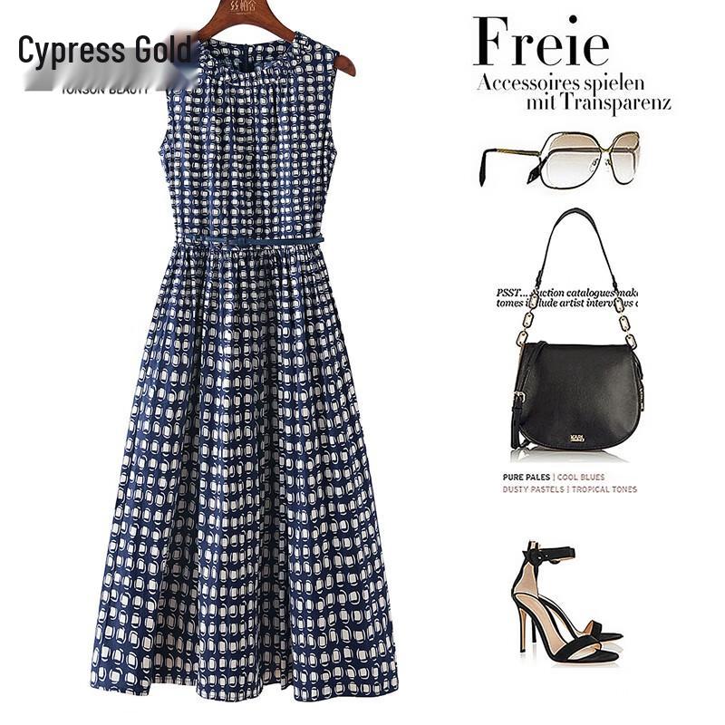 Sibaishe Women s Sleeveless Plaid A-line Maxi Dress L