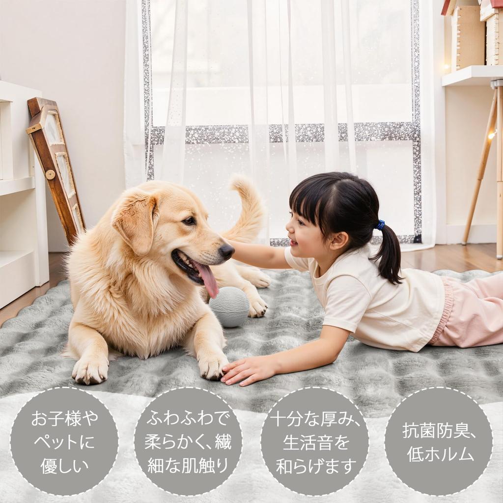 HAOCOO Washable Rug, 120x160cm, Rabbit Fur Look, Thick, Fluffy Shag, Non-Slip, Soundproof, Antibacterial, and Odor-Resistant, Suitable for Heated Carp