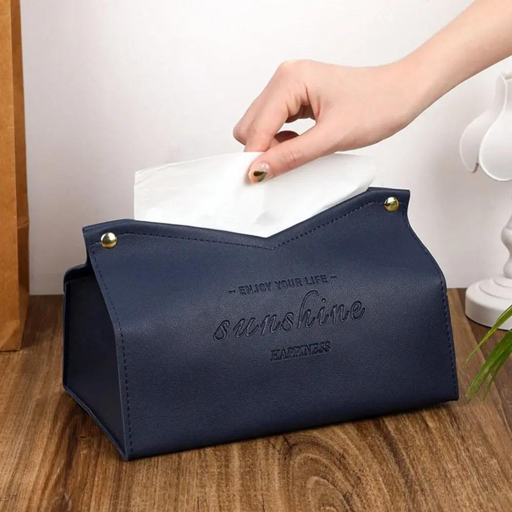 Ins Style Napkin Holder Modern Leather Tissue Case Large Storage Car Tissue Box Home Living Room Decoration Paper Towel Box