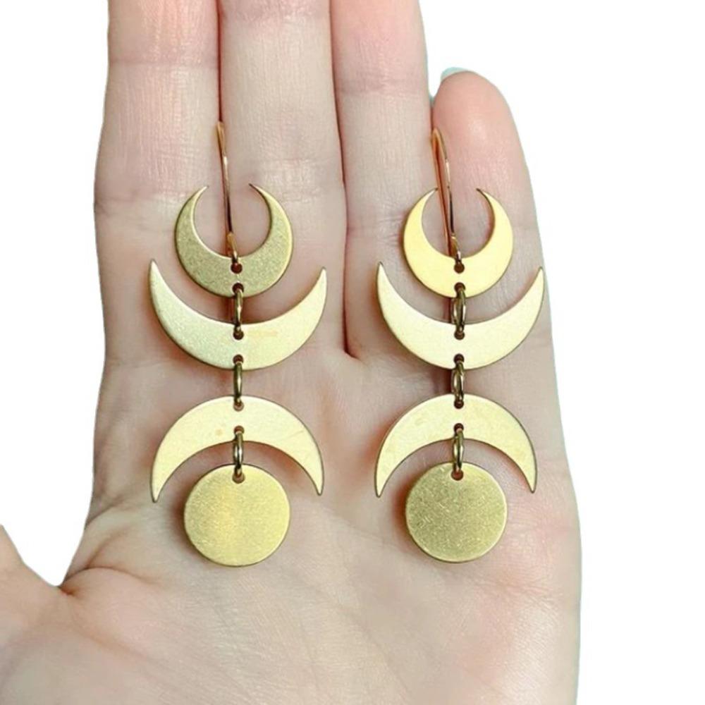 Bohemia Gold Color Stainless Steel Crescent Moon Sun Dangle Earrings for Women Halloween Triple Moon Goddess Amulet Jewelry Gift