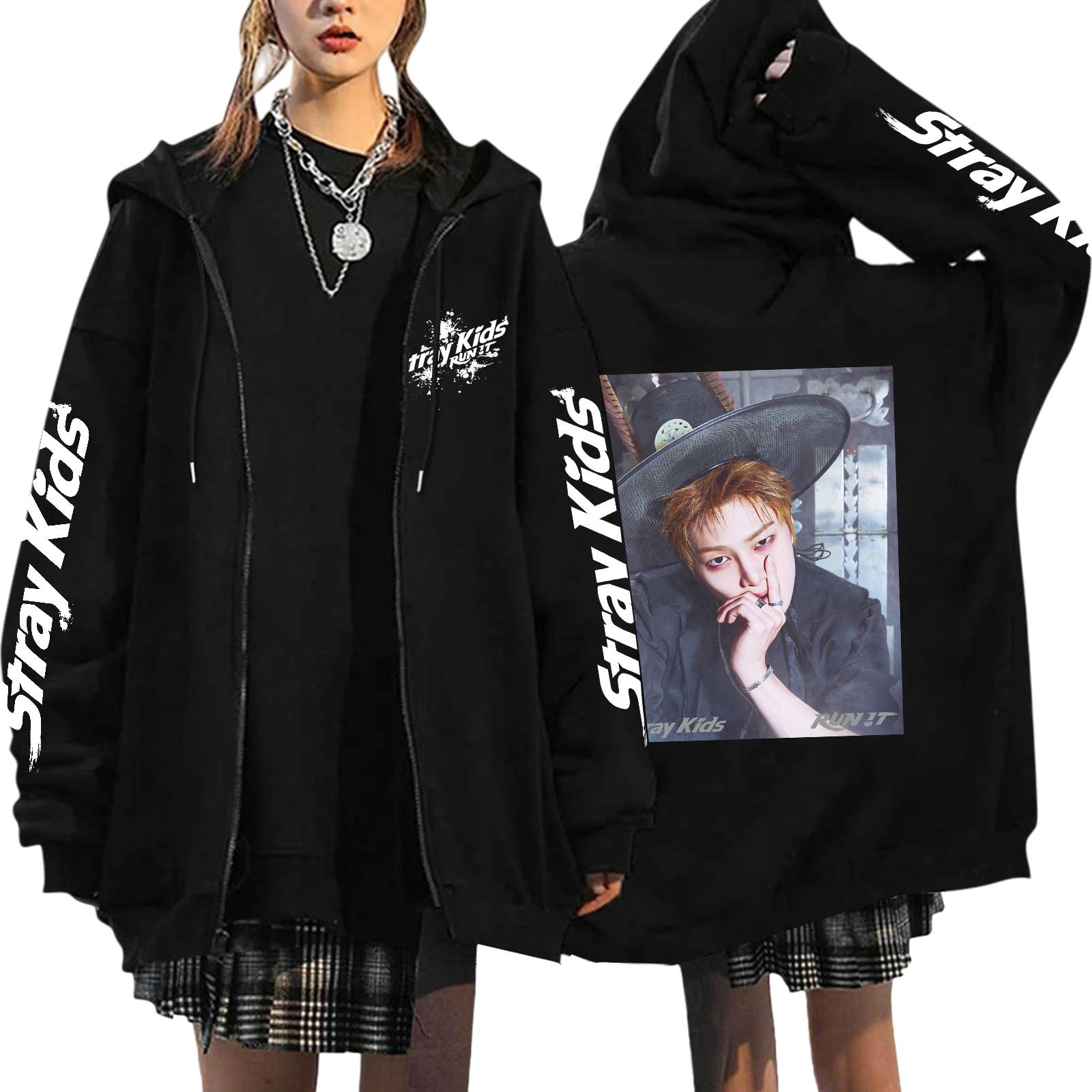 Graphic Print Hoodie Zip Up Oversized Hooded Sweatshirt Casual Streetwear XXL чёрный