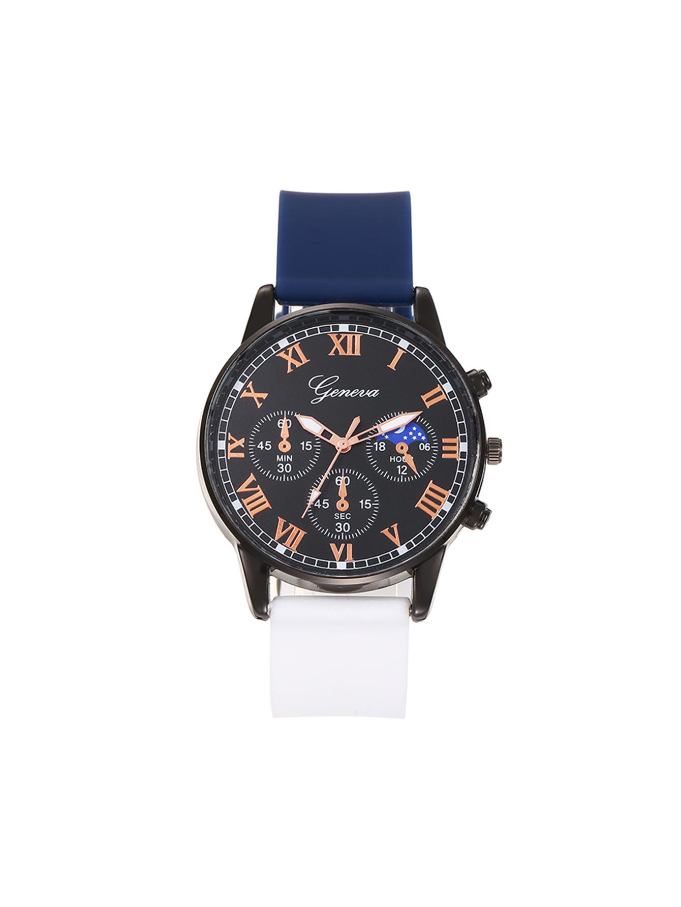 

New fashion niche luxury simple three-eye dial pointer style silicone dual-color splicing strap men s watch for boyfriend чёрный