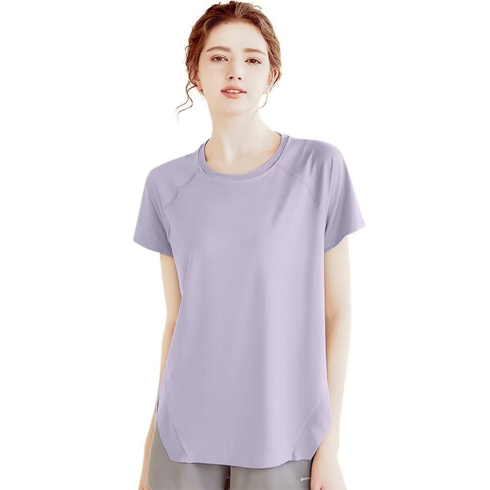 

Muxuryee Йога Шорты Свободные Пилатес Спортивная одежда Тренировки УФ ART988 Размер L Женская футболка, Рукав, Посадка, Носить, Топ, Эластичный, Носить, Влагоотводящий, фиолетовый