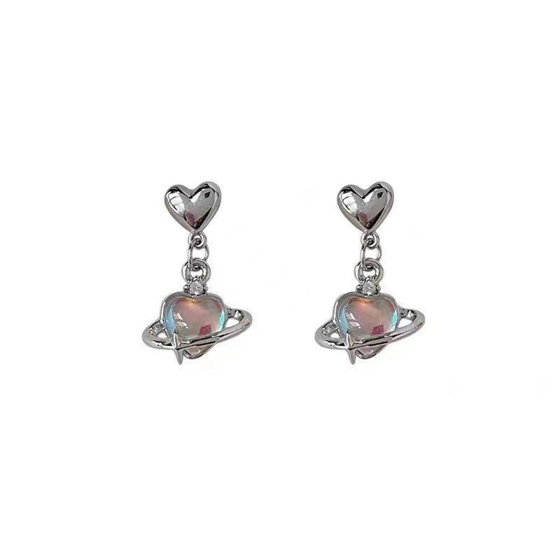 

Sweet Cool Symphony Love Stud Earrings ins Design Sense Planet Girl Cat Eye Personality Earrings New Earrings