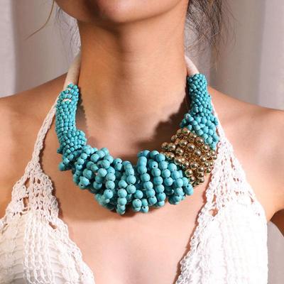 New Bohemian Turquoise Necklace Original Design Exaggerated Women's Collarbone Chain Multi-layer Bead Necklace