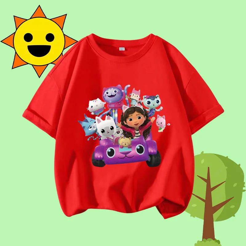 Disney Princess Cartoon Print Cute and Trendy Sports Shirt for Girls, Summer T-shirt Gabby Children's Crew-neck Short-sleeved