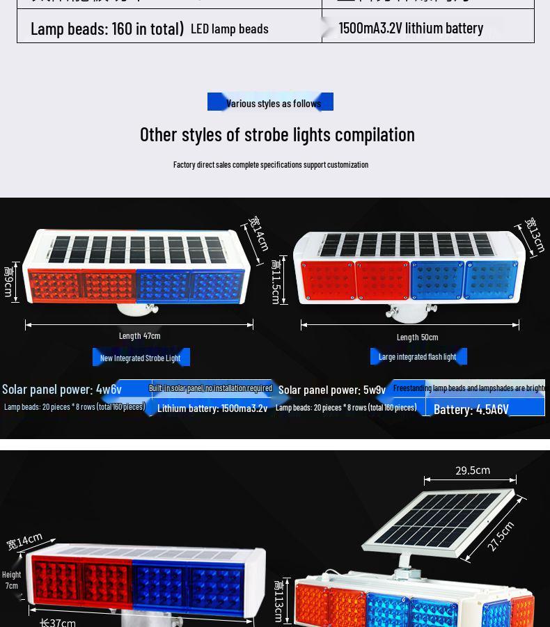 Dual-Sided LED Strobe Traffic Warning Light for Road Construction (Red & Blue)