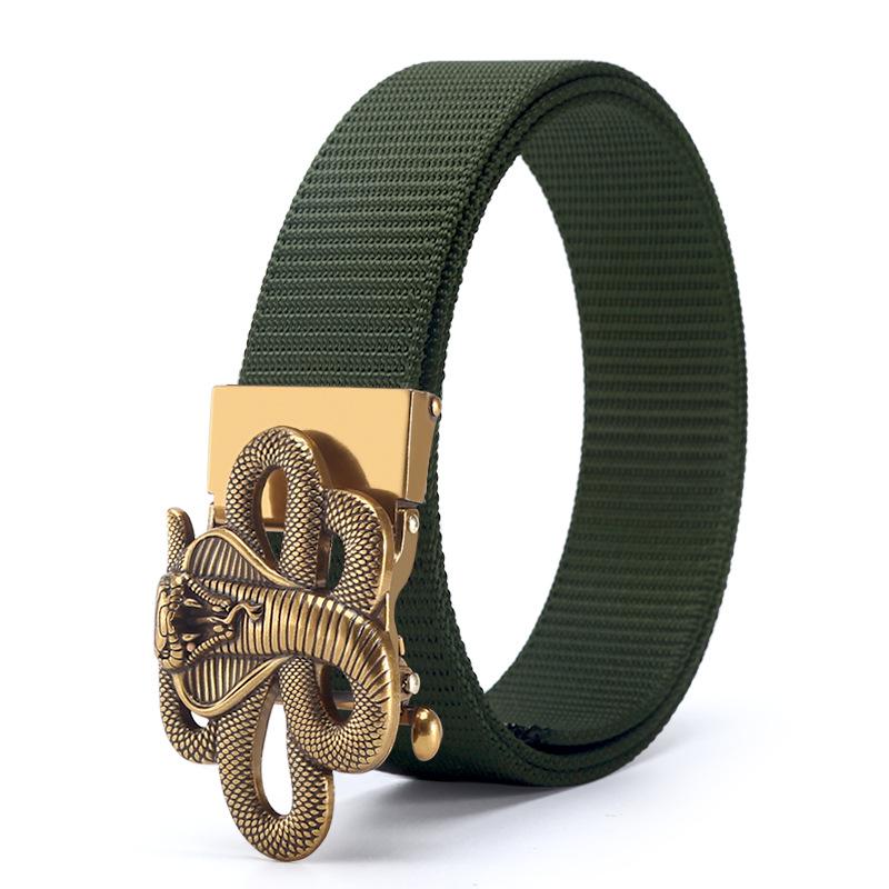 Men's Nylon Outdoor Sports Belt with Bronze and Automatic Alloy Buckles