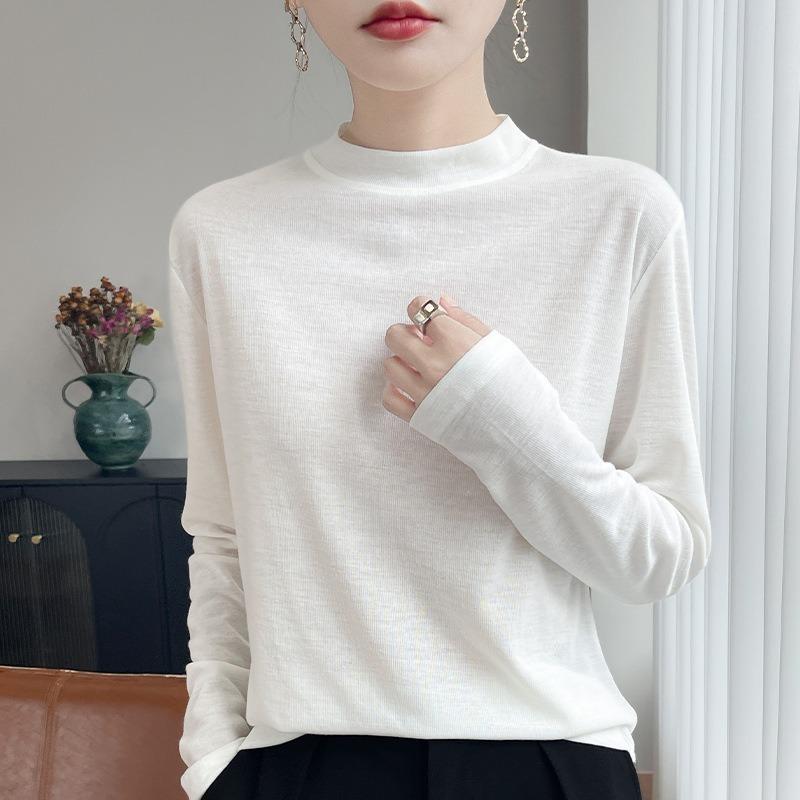 Nuovo Top Base Layer alla Moda Maglia Base T-shirt Collo Alto Maglione Lavorato a Maglia Leggero Stile Primavera/Autunno da Donna