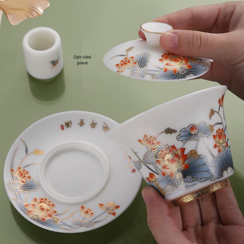 Mutton Fat Jade Style Ceramic Gaiwan Tea Bowl