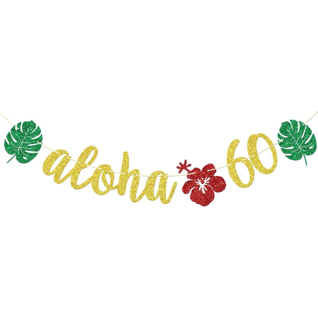 Aloha 50 Banner, Hawaiian 50th Birthday Decorations, Aloha Party Decorations, Tropical Luau Birthday Party Decorations, Palm Leaf Decorations Gold