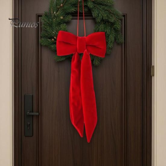 Christmas Garland Hanging Ornaments Velvet Bow Decoration, Soft Plush Xmas Tree Nordic Style Holiday Ornament for DIY Wall, Mirror, Wreath,