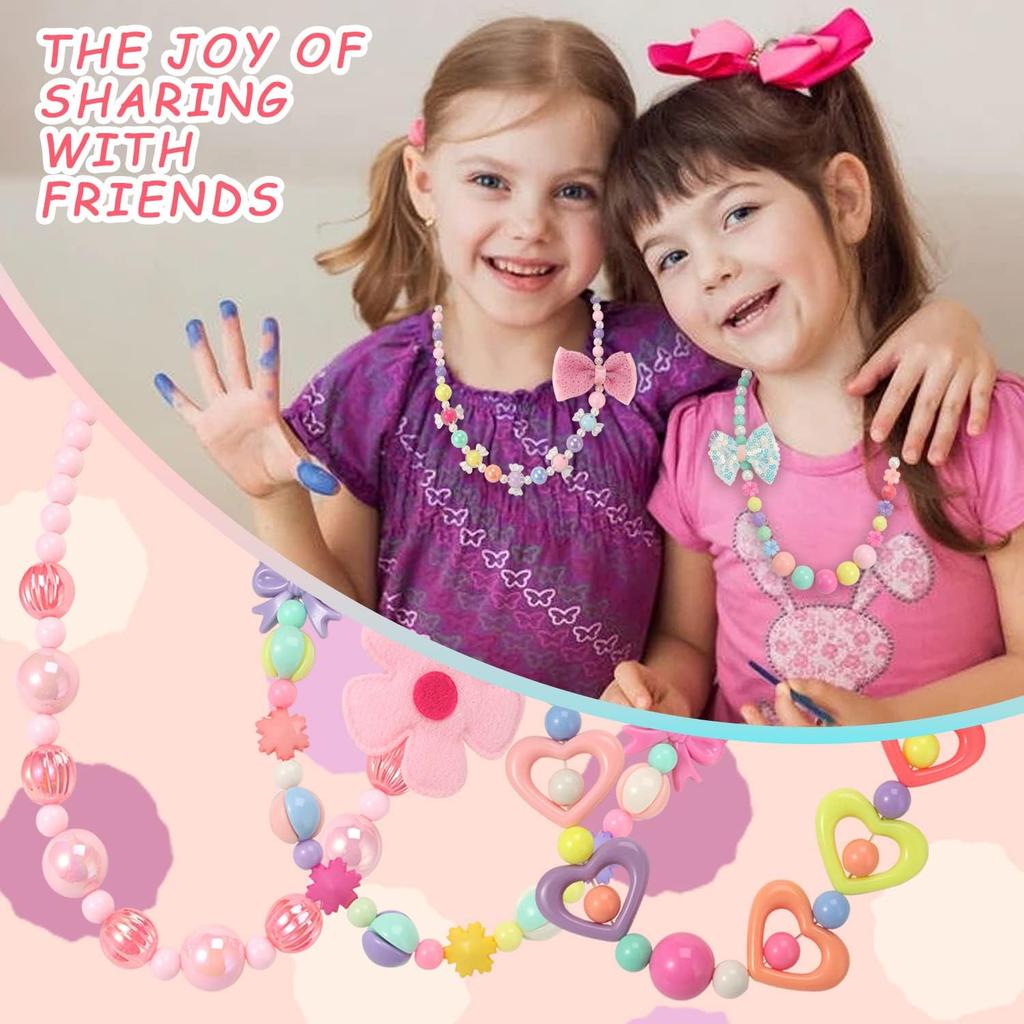12pcs Girls Classic Jewelry Kit, 6 Sets of Beaded Necklaces and Bracelets , Favors Bags for Girls Jewelry ,birthday Gift