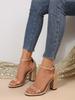 Summer New Open-toed Square Head Hollow One-word Buckle Fashion Casual Daily Women's High-heeled Sandals