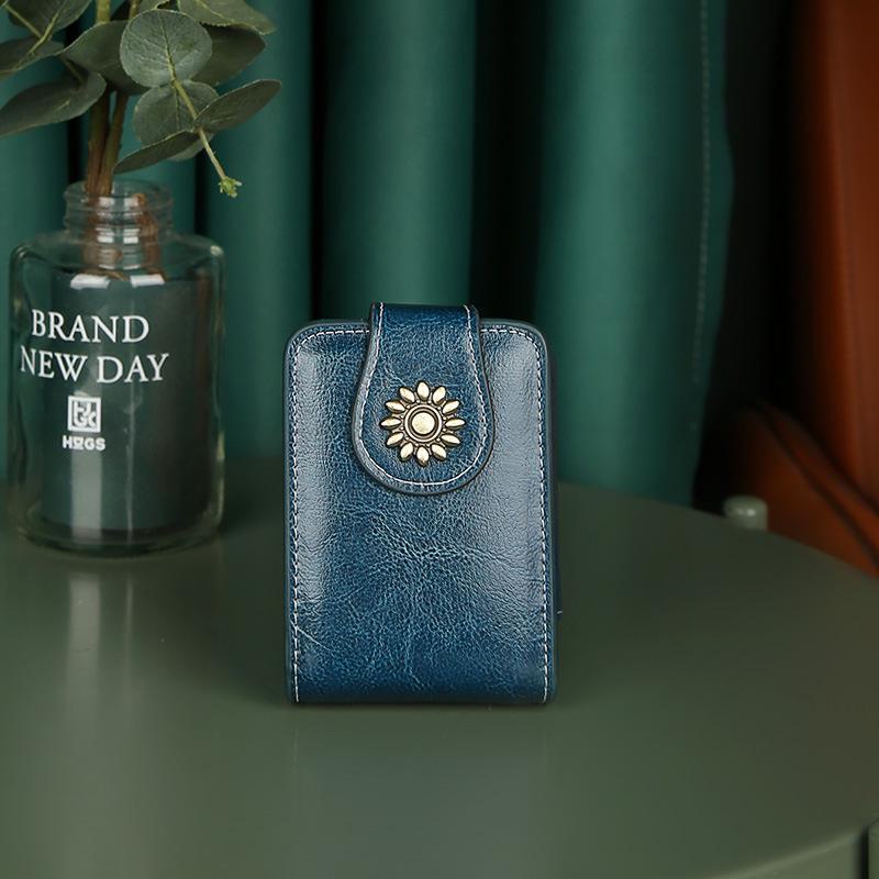 

Портативная кожаная мини-сумка для хранения помады и косметики с зеркалом павлин голубой