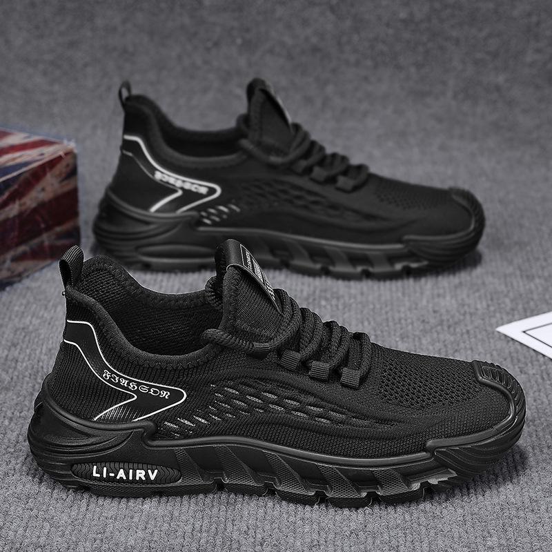 

Live 2025 fly-woven men s shoes summer breathable thin mesh hollow sports shoes men s comfortable casual travel shoes 44 чорний