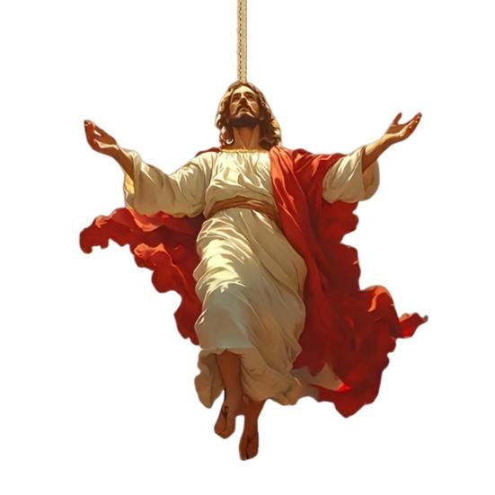 Yousheng 2D Acrylic Jesus Christ Ornament Car Rearview Mirror Hanging Decor Auto Interior Religious Gift for Christian Retro Faith Accessories