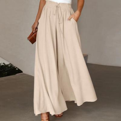 2024 Damenhose in Volltonfarbe, elastischer Gürtel, weites Bein, hohe Taille, lange Culottes