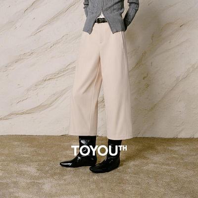 CHUYU Women's High-Waisted Wide-Leg Wool-Blend Cropped Trousers