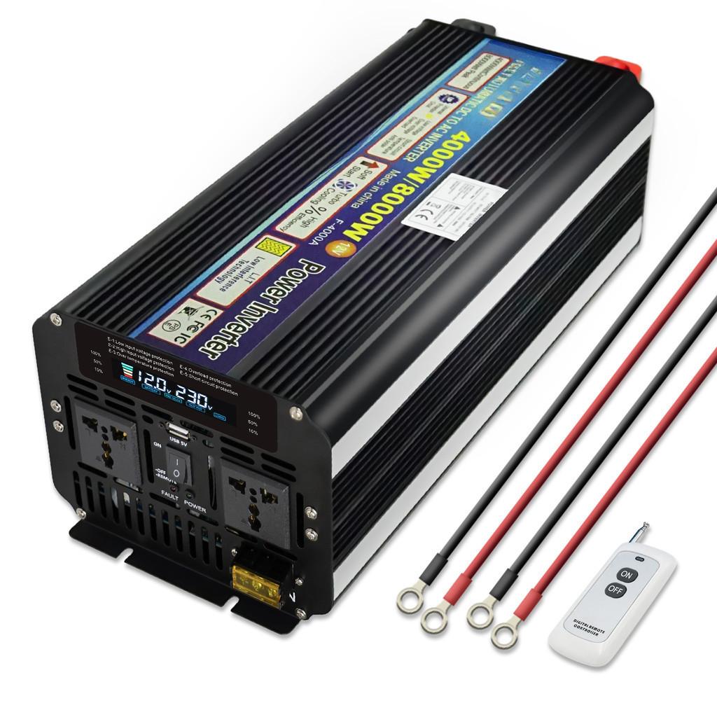 8000W High Power Car Inverter Solar Power Sine Wave Converter Outdoor Travel LCD Display Battery Inversor