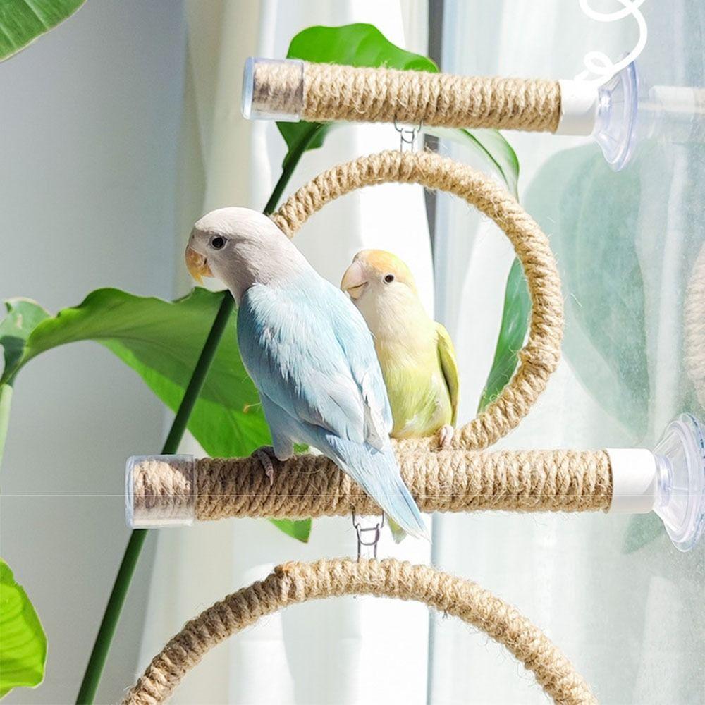 Suction Cup Hanging Bird Standing Perch Linen Rope Parrot Play Stand Toy  Cage Accessories
