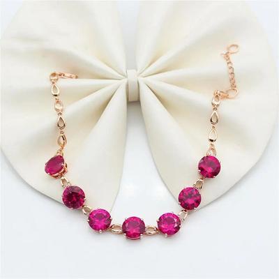 585 Ouro Roxo Gás Estrangeiro Pedra Vermelha Premium Superfície de Ovo Pulseira de Granada Cor Banhada a Ouro Rosa Pulseira Dourada
