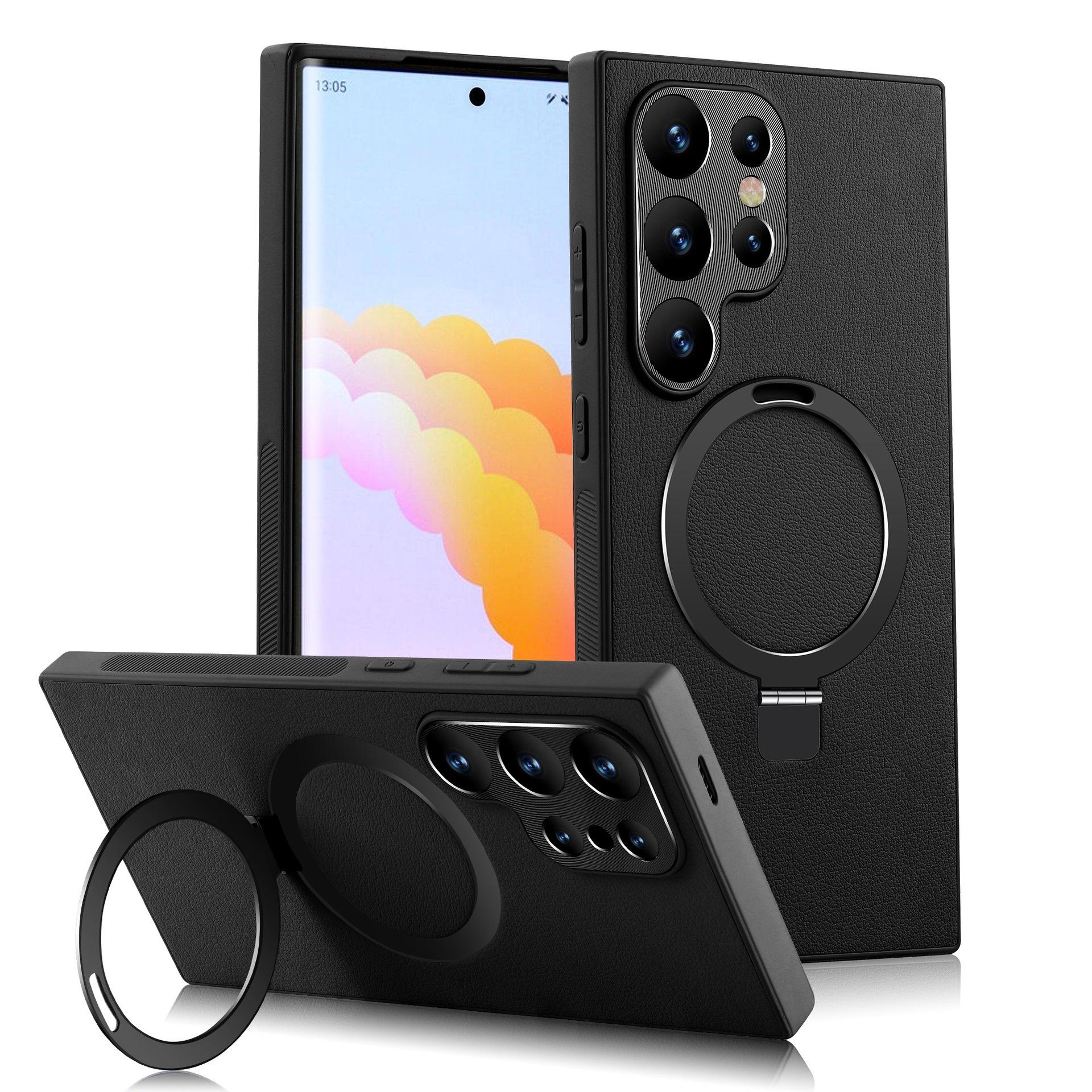 

Suitable for Samsung S24ULTRA Bracket Mobile Phone Case TPU Semi Cover Leather S23 Magnetic Suction MagSafe Sheath S24