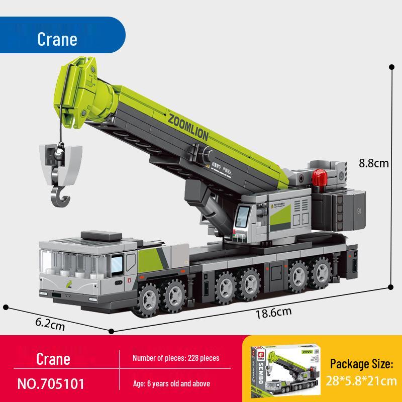 

Набор строительных блоков «Строительная техника Senbao»: Экскаватор, Бетономешалка, Грузовик, Бульдозер, Подъемный кран Сборная игрушка для мальчиков. Standard