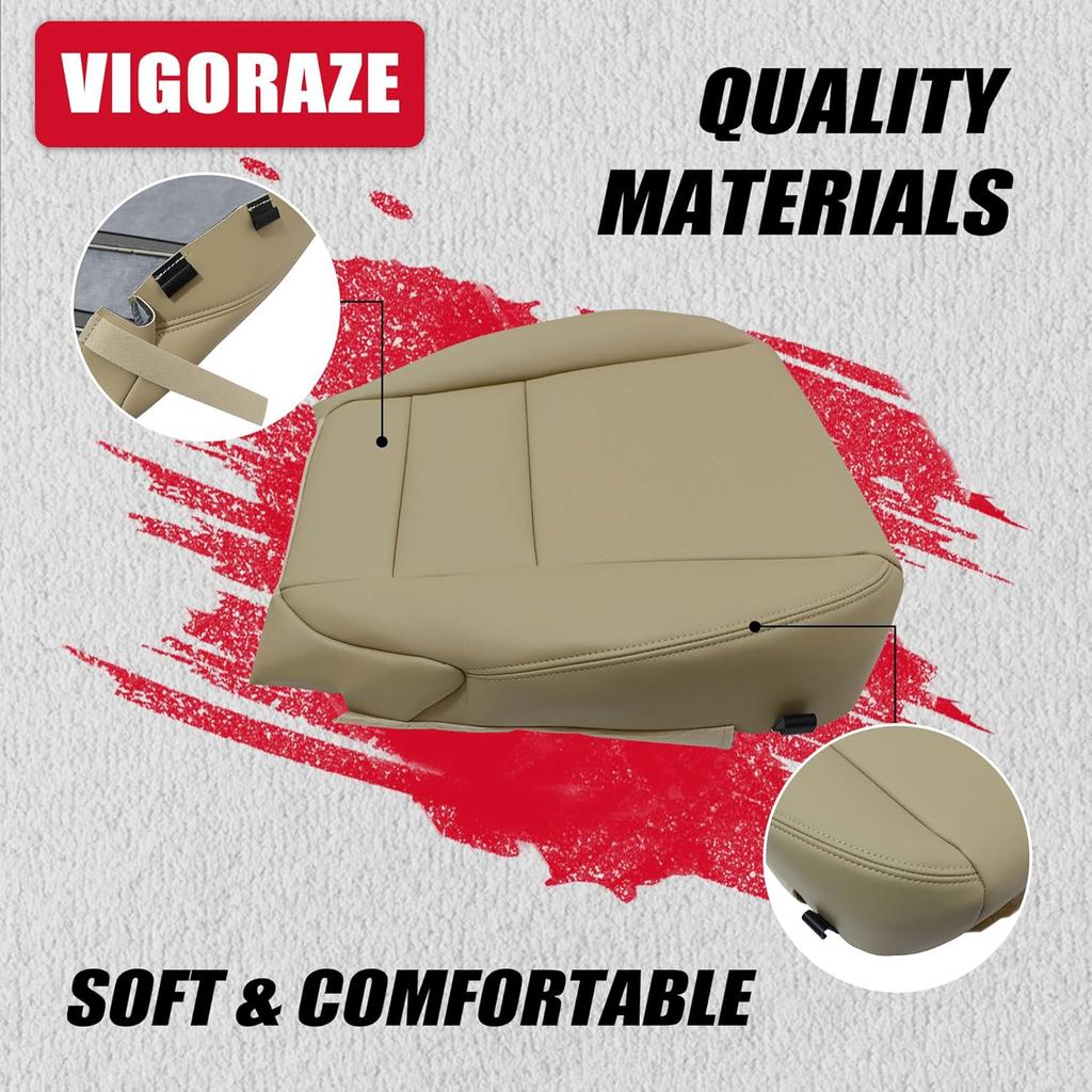 Driver Side Bottom Replacement Leather Seat Cover Tan Compatible with Acura MDX 2007 2008 2009 2010 2011 2012
