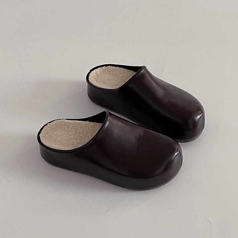 

Fashion round head thick-bottomed bag head slippers women s autumn and winter retro style simple lazy casual cotton slippers 39 коричневый